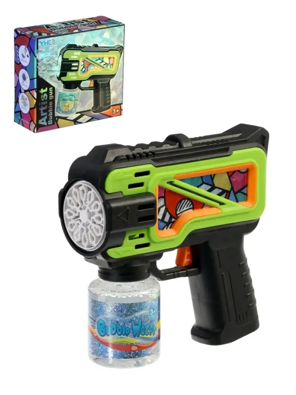 Генератор мыльных пузырей "Пистолет", цвет зелёный, работает от батареек