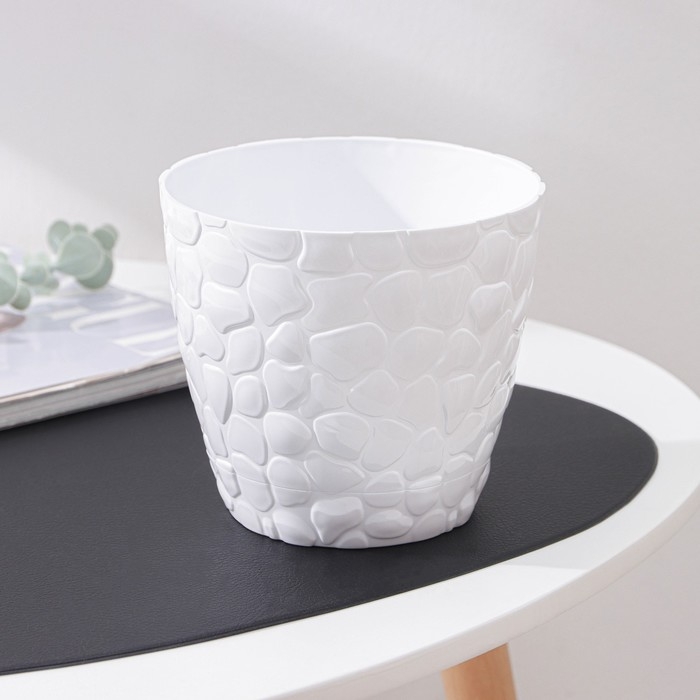 Горшок для цветов с поддоном &laquo;Камешки&raquo;, 1,6 л, пластик, белый