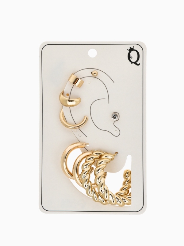 Набор серьги и каффы 9 шт. &laquo;Кольца&raquo; переплетение, цвет золото