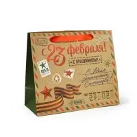 Пакет подарочный крафтовый &laquo;23 февраля&raquo;, ML 23 х 11.5 х 27 см