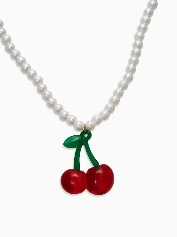 Кулон на жемчужной нитке "Вишня", цветной