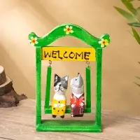 Сувенир интерьерный "Кошечки на качелях" 15х7х25 см, дерево, цв. зелёный