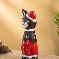 Сувенир интерьерный "Кот новогодний" 14х10х40 см, дерево