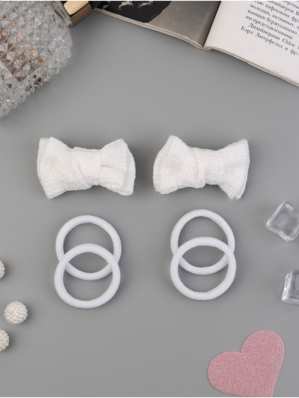 Набор для волос "Школьница галант" (4 резинки 3,5 см, 2 зажима 6 см) элит, белый