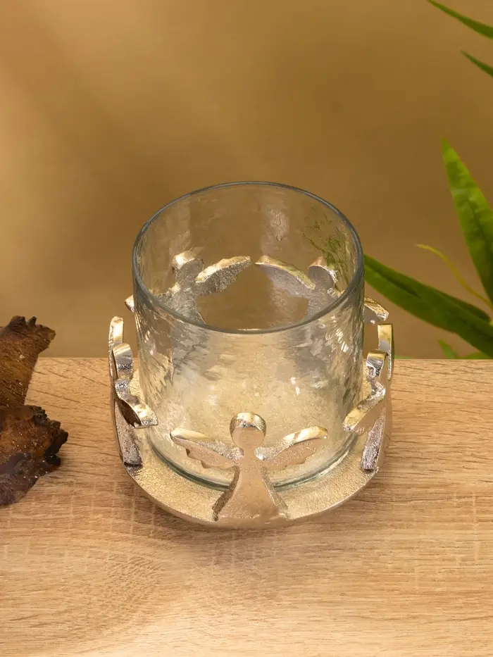 Подсвечник со стеклом "Ангелочки" алюминий 11х11х11 см