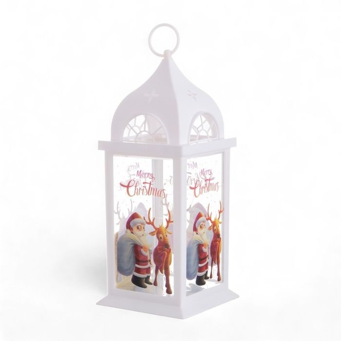Светильник &laquo;Санта Клаус с оленем&raquo; 3хААА белый 14,2х14,2х34см МОДЕЛЬ: 18