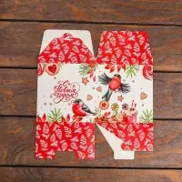 Коробка складная, подарочная новогодняя "Снегирь" 12 х 12 х 12 см.