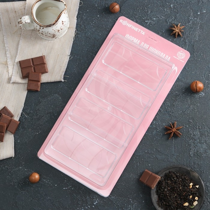 Форма для шоколада KONFINETTA &laquo;Плитка&raquo;, 28&times;14 см, 4 ячейки 11,7&times;4,8&times;0,7 см, цвет прозрачный