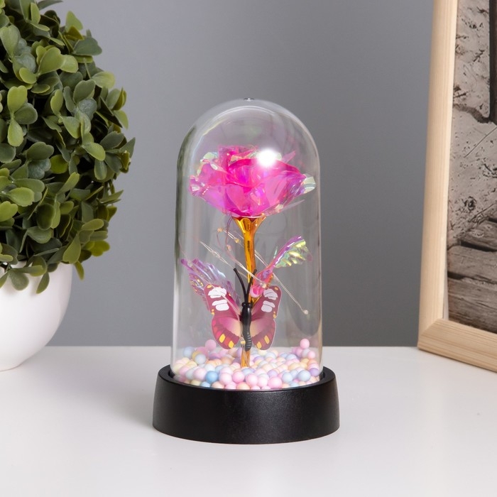 Ночник колба &laquo;Цветок с бабочкой&raquo; LED 3хAG10 красный 8,5х8,5х15,5см