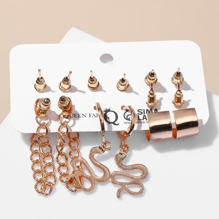 Новый год! Символ года 2025! Серьги набор 6 пар &laquo;Тренд&raquo; змеи, цвет золото