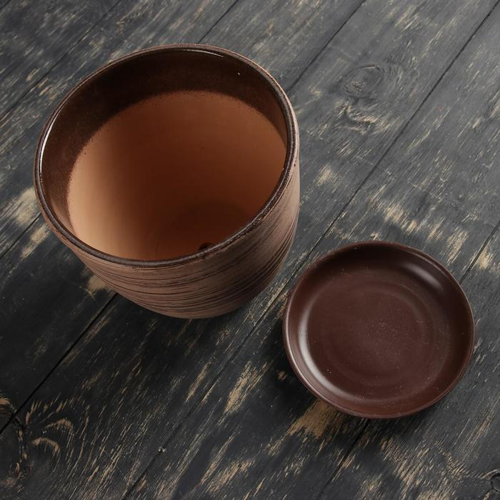 Горшок для цветов &laquo;Восток&raquo;, 2.5 л, d=19 см, h=18 см, керамика, с поддоном, коричневый