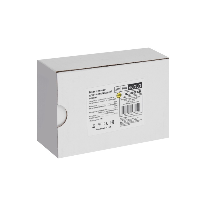 Блок питания Ecola для светодиодной ленты 24 В, 60 Вт, IP20 Блок питания Ecola для светодиодной ленты 24 В, 60 Вт, IP20