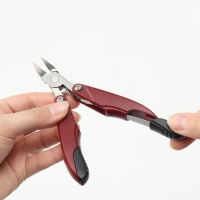 Кусачки педикюрные, 3 в 1, с лазерной пилочкой, изогнутое лезвие, складные, 8,7 см, длина лезвия - 18 мм, цвет бордовый