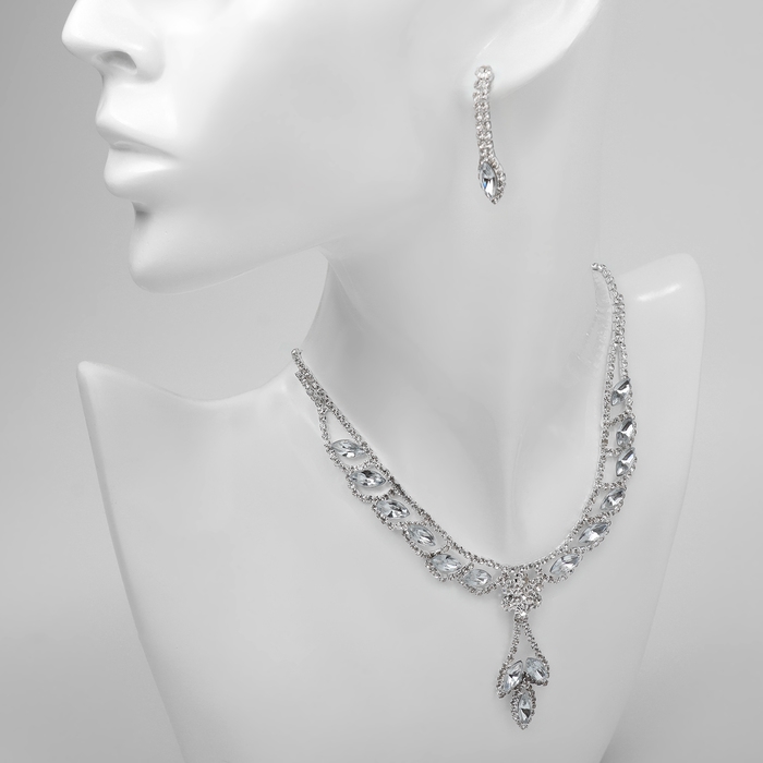 Набор 2 предмета: серьги, колье «Листопад» ромб, цвет белый в серебре, 45 см Набор 2 предмета: серьги, колье «Листопад» ромб, цвет белый в серебре, 45 см