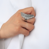 Кольцо &laquo;Лист&raquo; папоротник мини, цвет чернёное серебро, безразмерное