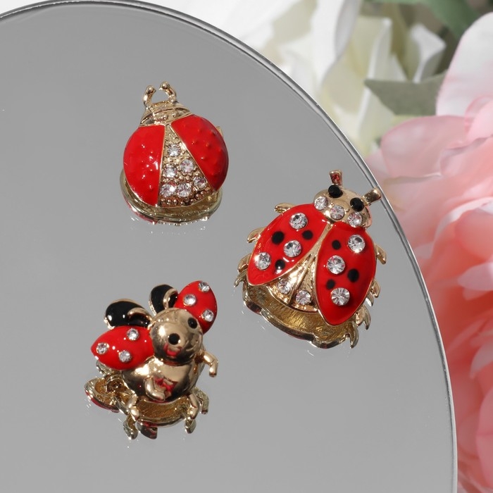 Брошь &laquo;Божья коровка&raquo; форма МИКС, цвет красно-чёрный в золоте (неделимая фасовка 12 шт., цена за шт.)