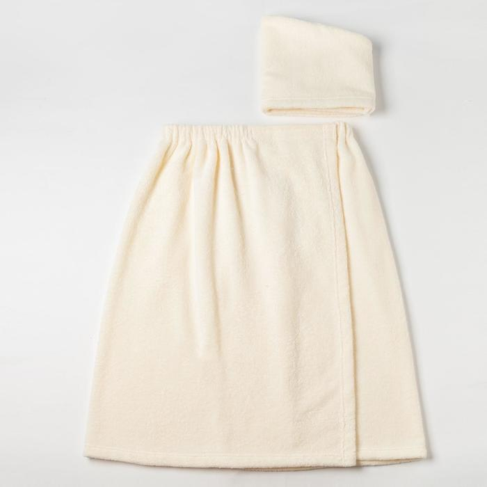 Набор для сауны &laquo;Экономь и Я&raquo; парео 68х150 см+чалма, цвет молочный, 340 г/м2