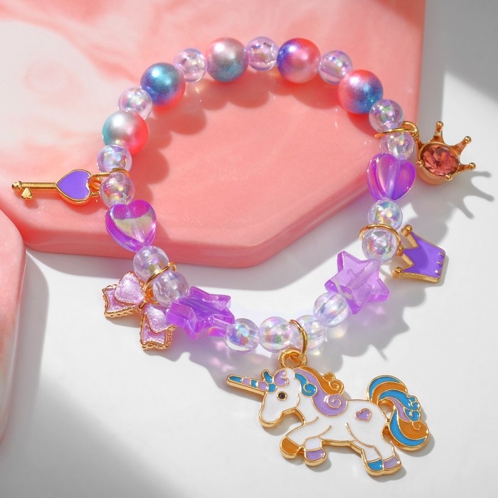 Браслет детский «Выбражулька» единорог, звёзды, цветной в золоте Браслет детский «Выбражулька» единорог, звёзды, цветной в золоте