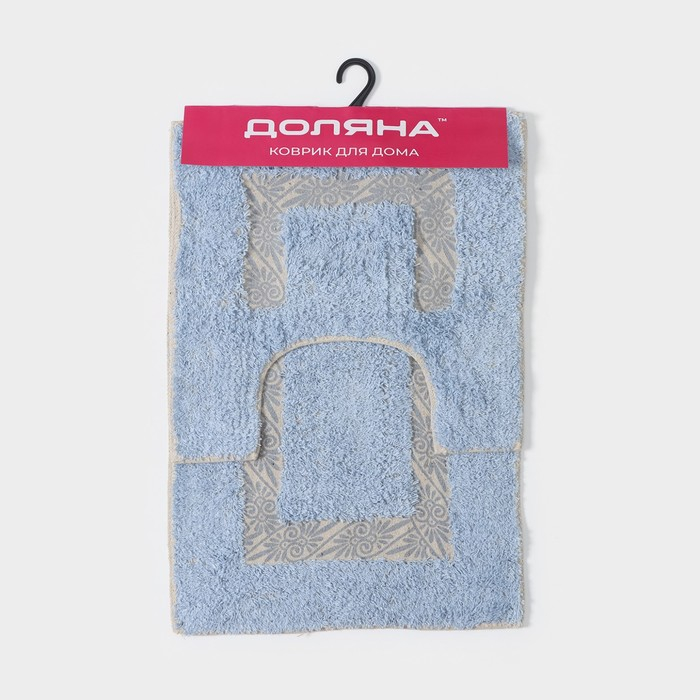 Коврики для ванной и туалета Доляна &laquo;Вензель&raquo;, 2 шт: 40&times;40, 40&times;60 см, цвет голубой