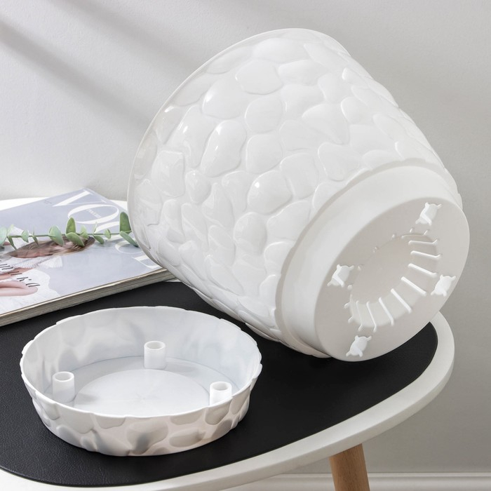 Горшок с поддоном &laquo;Камни&raquo;, 8 л, цвет белый