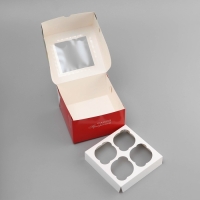 Коробка под 4 капкейка с окном , "Самой прекрасной", 16 х 16 х 10 см, кондитерская упаковка