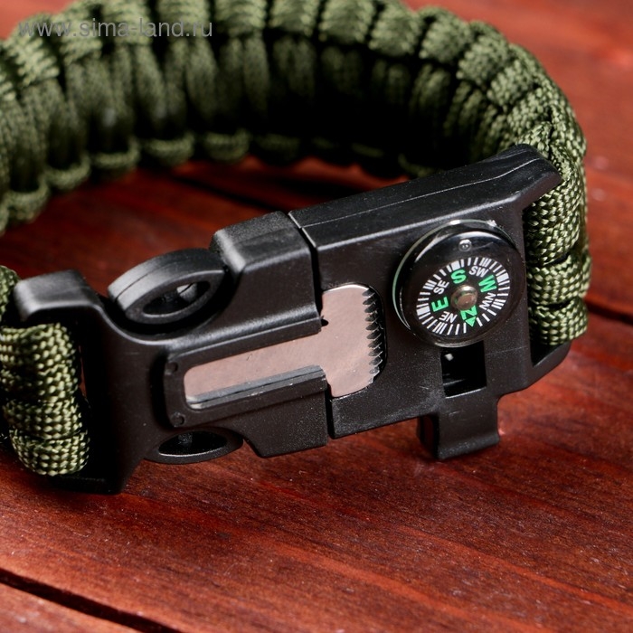 Браслет для выживания 4в1 (паракорд, компас, свисток, огниво), тёмно-зелёный, 25.5&times;2.5см, 3м