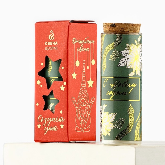 Свеча новогодняя &laquo;С новым годом&raquo;, на Новый год, аромат зеленый чай, 9 х 3,5 см