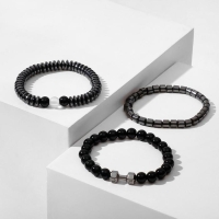 Браслет унисекс набор 3 шт &laquo;Гематит&raquo; гантели, цвет чёрно-серый, d=7 см