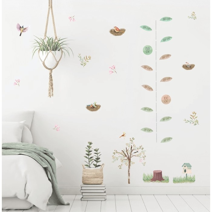 Наклейка интерьерная цветная ростомер Наклейка интерьерная цветная ростомер "Птицы в гнёздах на дереве" 50х70 см