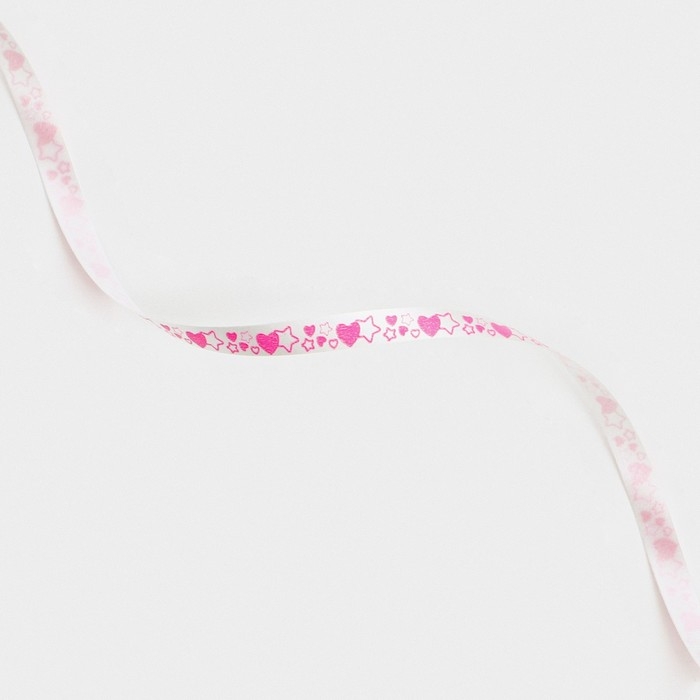 Лента упаковочная пластиковая &laquo;Сердечки и звездочки&raquo;, белая, 0.5 см х 200м