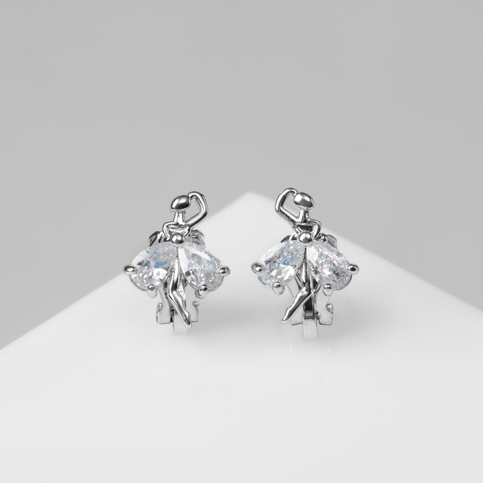 Клипсы &laquo;Балерина&raquo;, цвет белый в серебре