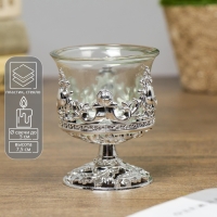 Подсвечник стекло, пластик на 1 свечу "Вьюнок" бокал на ножке серебро 7,5х6х6 см