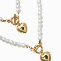 Набор 2 пред-та: бусы.браслет "Жемчуг", сердце, цвет белый в золоте L=18/42см №8