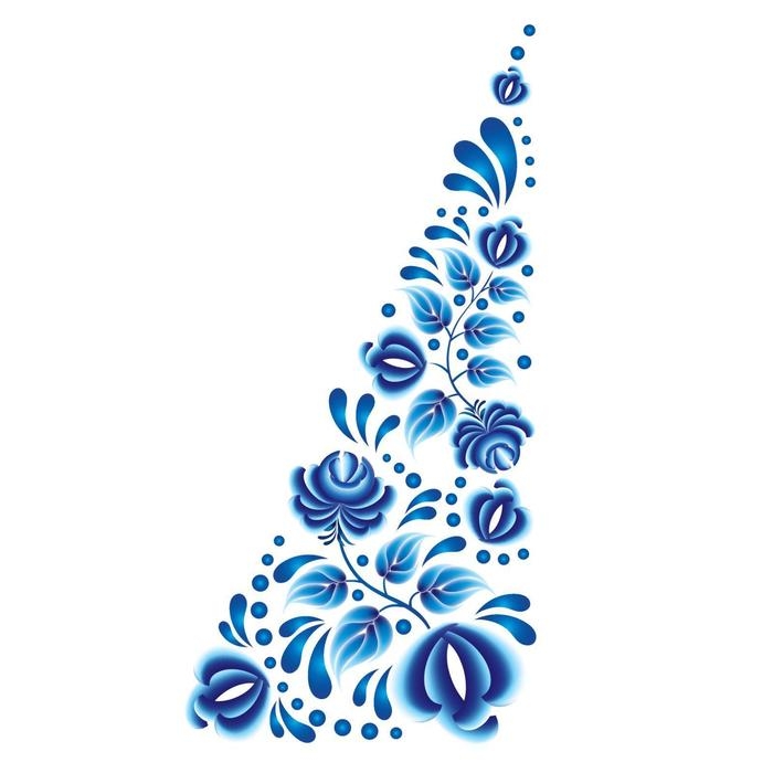 Термотрансфер &laquo;Гжель цветы&raquo;, уголок слева, 15 х 30 см, набор 10 шт.