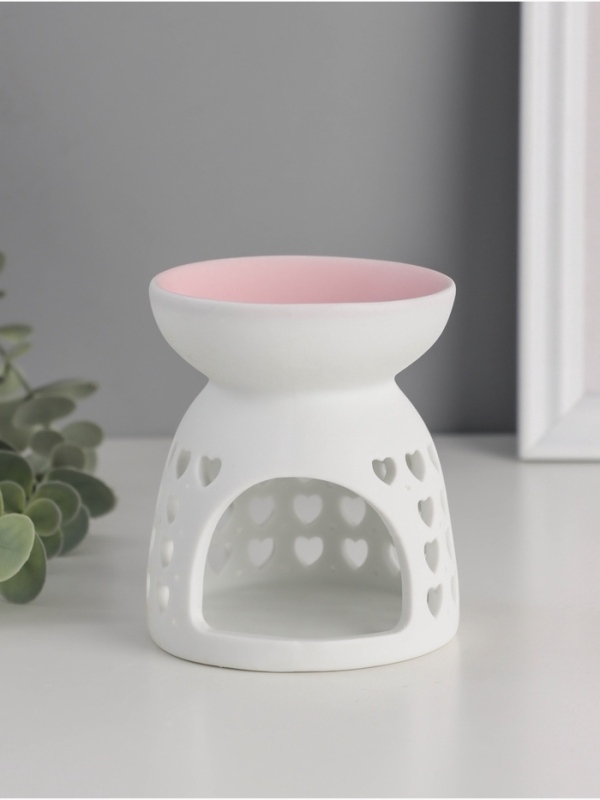 Аромалампа керамика "Узор из сердец" белый МИКС 8х8х9,3 см