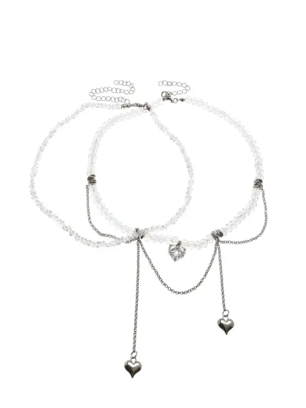 Колье "Акцент" сердце, двойное, цвет белый в серебре