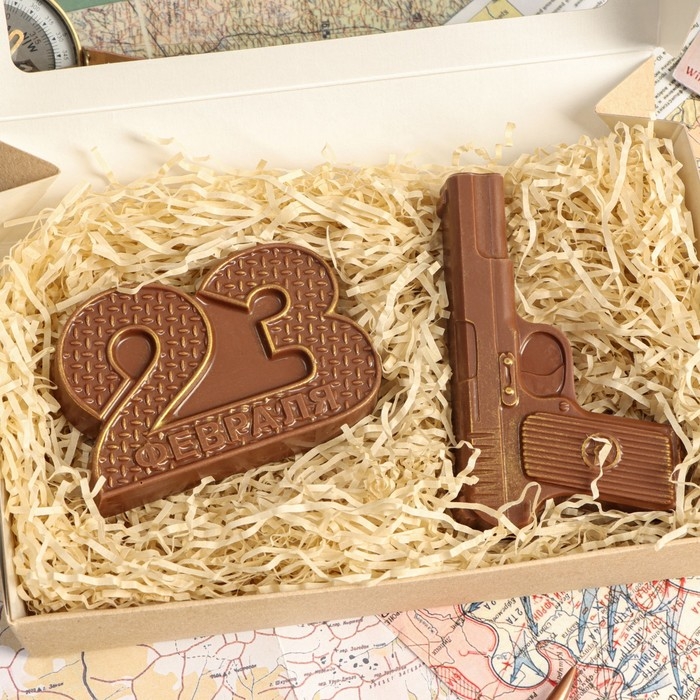 Бельгийский шоколад, 2 в 1 &laquo;23 февраля №2 + Пистолет&raquo;, 160 г