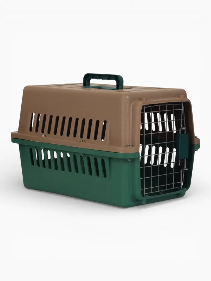 Переноска для животных с пластиковой дверью 49 х 31 х 31 см, серо-зелёная
