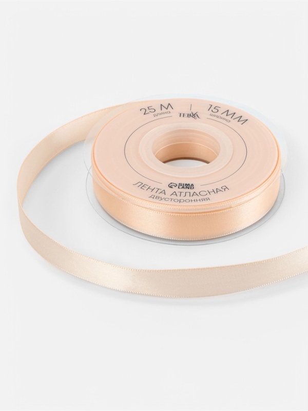 Лента атласная двухсторонняя №112 15мм*25&plusmn;1м айвори TR