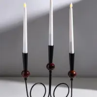 Подсвечник металл, дерево "Параллельные вселенные" d=2,2 см чёрный 25х3,5х27,3 см