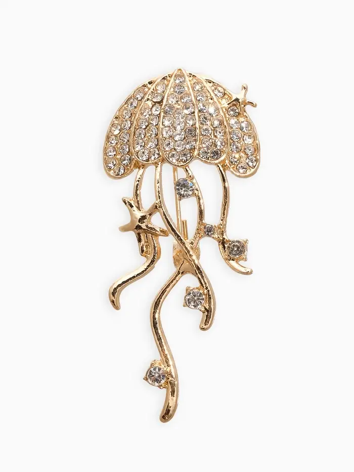 Брошь "Медуза", цвет белый в золоте