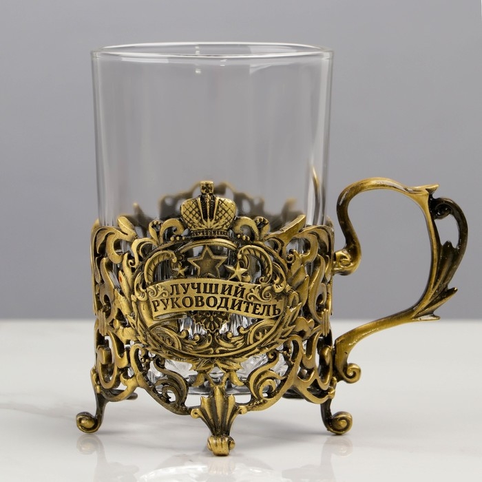 Подстаканник со стаканом Подстаканник со стаканом "Лучший руководитель", 12,5 х 12,5 х 13 см