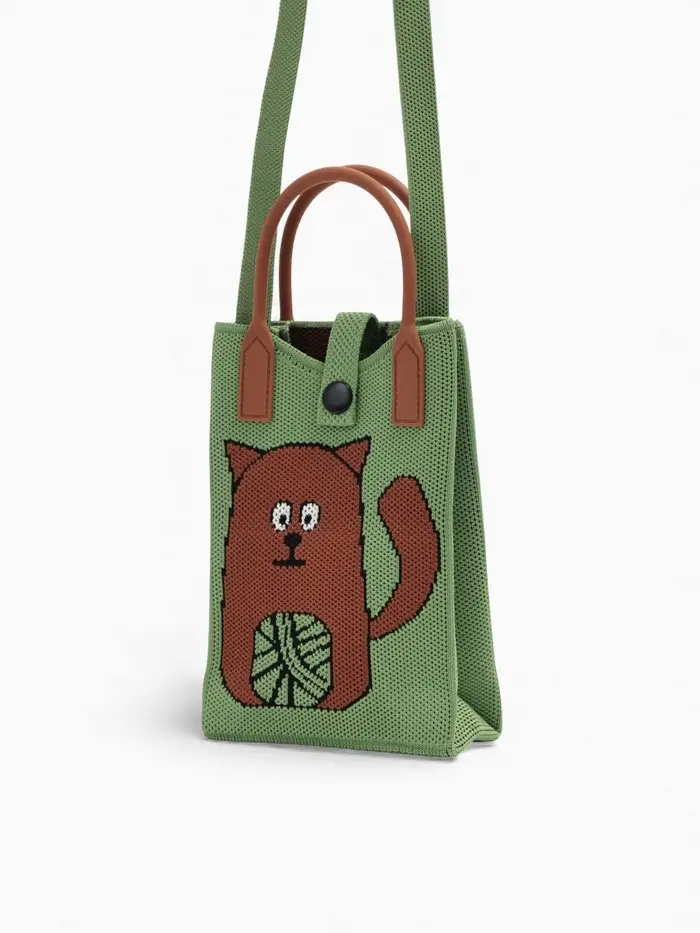 Сумка подр Коты, 12*4*17, отд на кнопке, дл ремень, зеленый