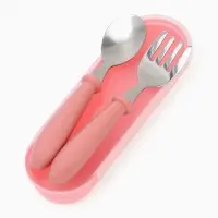Набор детских столовых приборов в футляре: вилка, ложка Крошка Я розовый