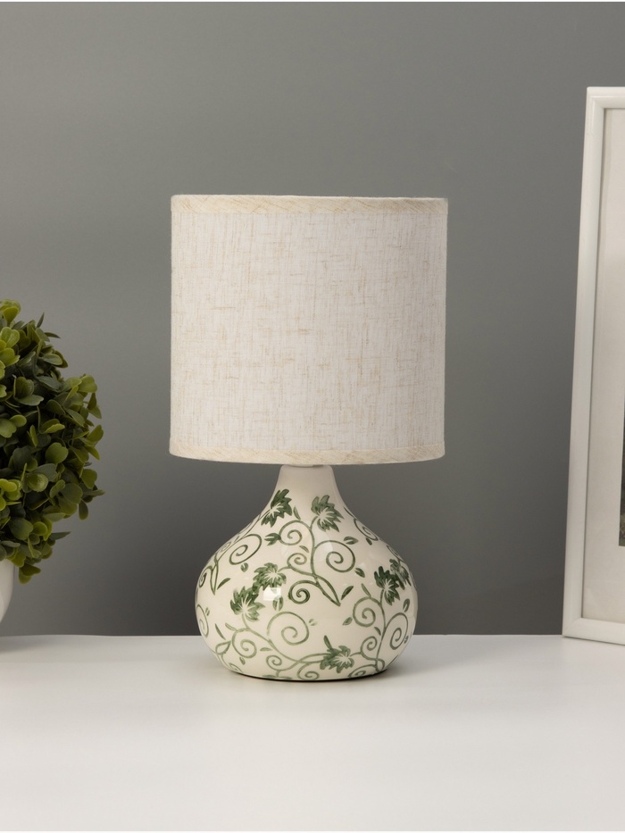 Настольная лампа "Цветочный узор" 1х40Вт Е14 белый/зеленый 15х15х25,5см
