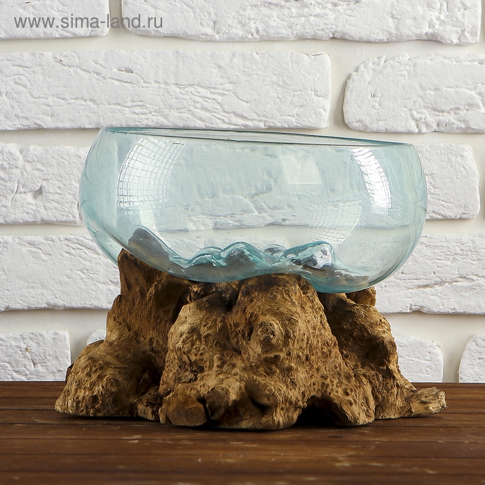 Вазон стекло на дереве "Забота" 20х25х25 см, МИКС