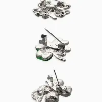 Броши "Клевер" (набор 3шт), цвет зелёный в серебре