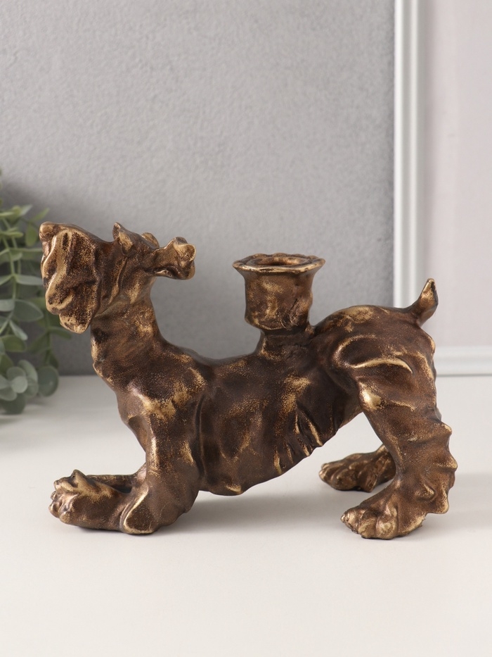 Подсвечник полистоун на 1 свечу "Шарж. Терьер" под бронзу 20х10х14,5 см