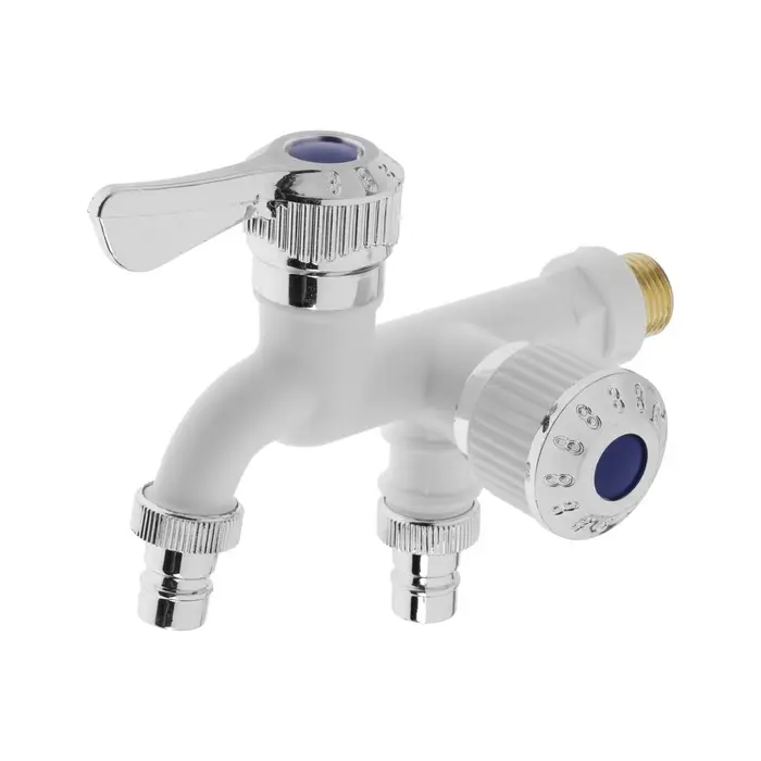 Кран водоразборный ZEIN, 1/2", двойной, белый, хром