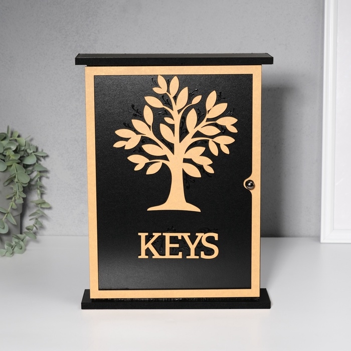 Ключница дерево "Дерево" чёрная, зеркальная 6х22,3х29,5 см